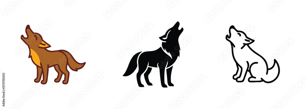 Fototapeta premium Howling Wolf Variations Brown, Black, White Canine Designs