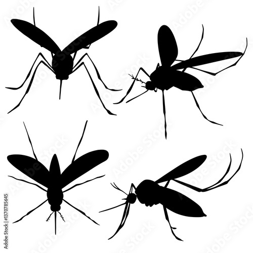 Mosquito Silhouette Vector Illustration Set