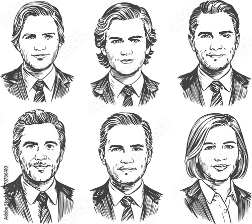 Hand drawn business people face silhouette 