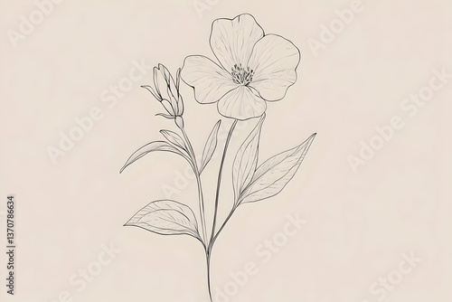 Wallpaper Mural Delicate drawing of a flower and bud on a slender stem Torontodigital.ca