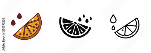 Citrus Fruit Slice Icons Orange, Lemon, Juice, Droplets
