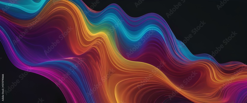 Fototapeta premium Art illustration. Abstract rainbow waves on black background
