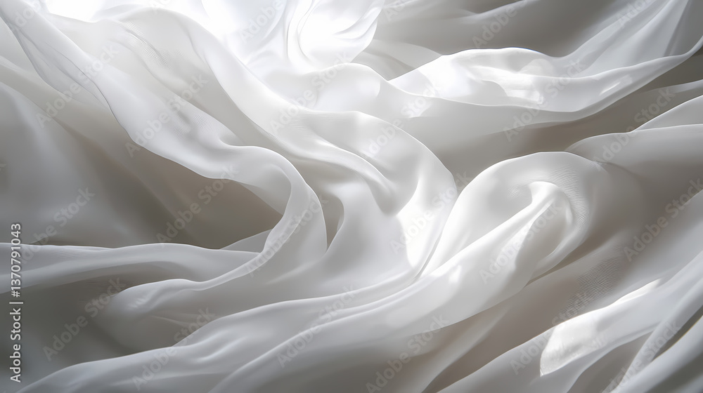 Obraz premium A symphony of light and shadow plays across the delicate folds of cascading white fabric, creating a mesmerizing illusion of ethereal weightlessness. Delicate Illusion. Illustration