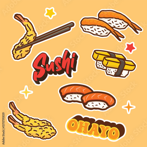 Japanese doodle sushi element concept
