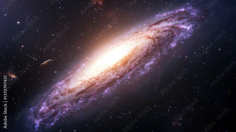 Naklejka premium A stunning view of a spiral galaxy, showcasing vibrant colors and star formations in the vastness of space.