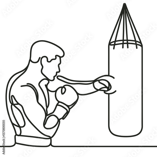 Boxer practicing punch against a hanging punching bag  