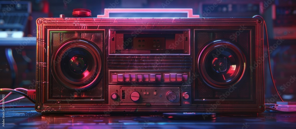 Fototapeta premium Retro Boombox Under Neon Lights