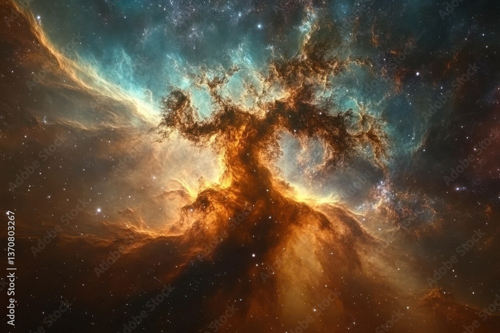 Fototapeta premium Astronomical phenomenon resembling an ancient tree showcases vivid colors in deep space