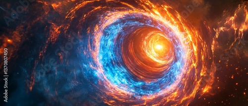 Obraz na płótnie Fantasy swirling vortex of energy portal to another dimension. Electric blue and orange energy abstract background. Time travel concept illustration w salonie