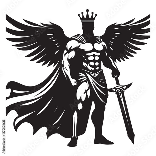 Angel warrior silhouette vector strong leadership and heavenly character design
