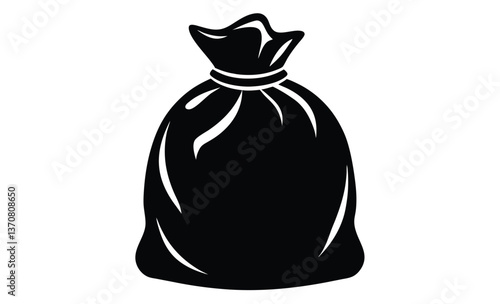 Tied garbage bag icon silhouette, black silhouette of a tied garbage bag in minimal flat design style for vector art 