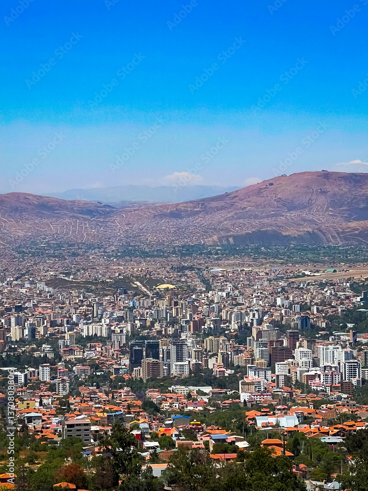 Fototapeta premium Aerial view of Cochabamba Bolivia