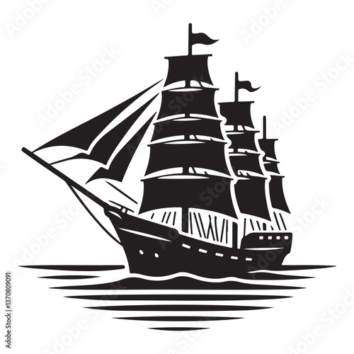 Silhouette Sailing Ship Vector Illustration Three Masted Vessel Majestic Scene