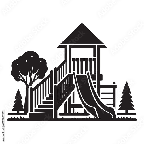 Playground Silhouette with Slide and Tower for Children's Fun Activity