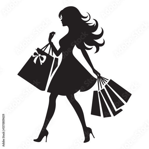 Fashionable Woman Shopping Silhouette Illustration for Retail Promotions