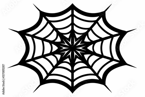 an intricate web spun silhouette line art vector illustration