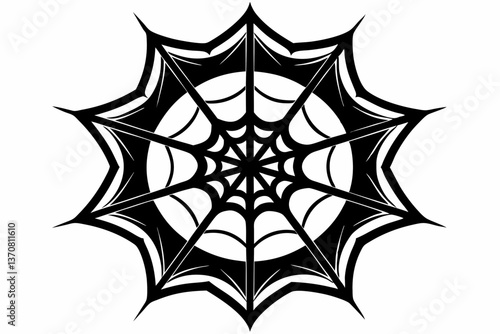 an intricate web spun silhouette line art vector illustration
