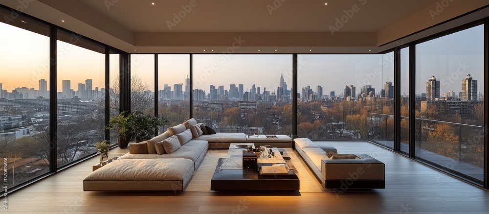 Fototapeta premium Cityscape View Modern Living Room
