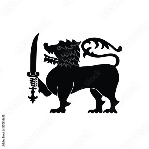 Lion with sword Illustration, srilanka lion vector icon