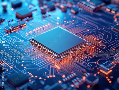 Close-up of a microprocessor on a circuit board
