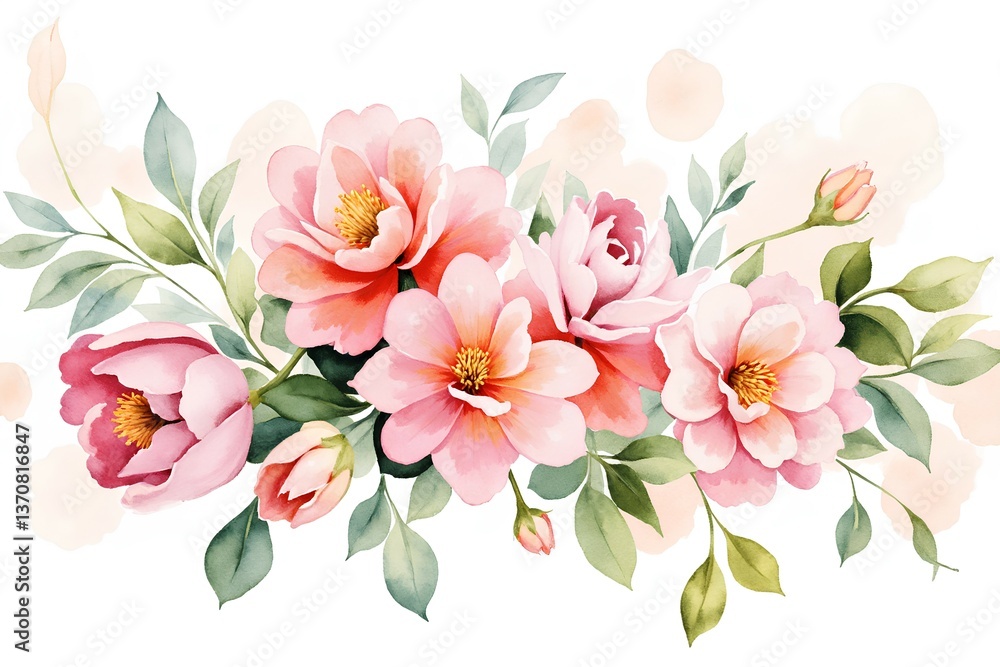 Fototapeta premium watercolor bouquet of pink flowers