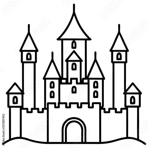 castle silhouette line art vector illustration