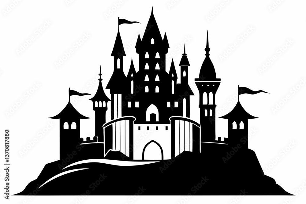 Obraz premium castle silhouette line art vector illustration
