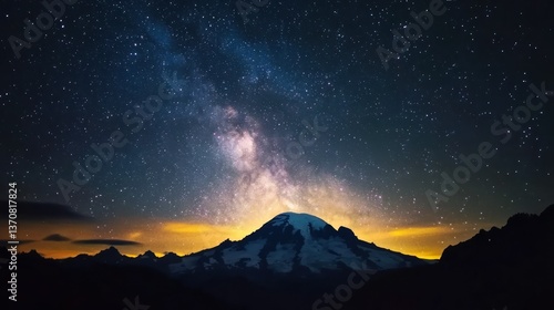 Stunning Milky Way over a dark mountain range at night, star-filled vista.