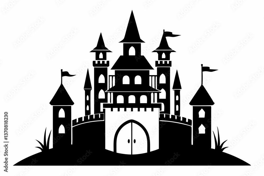 castle silhouette line art vector illustration castle silhouette line art vector illustration