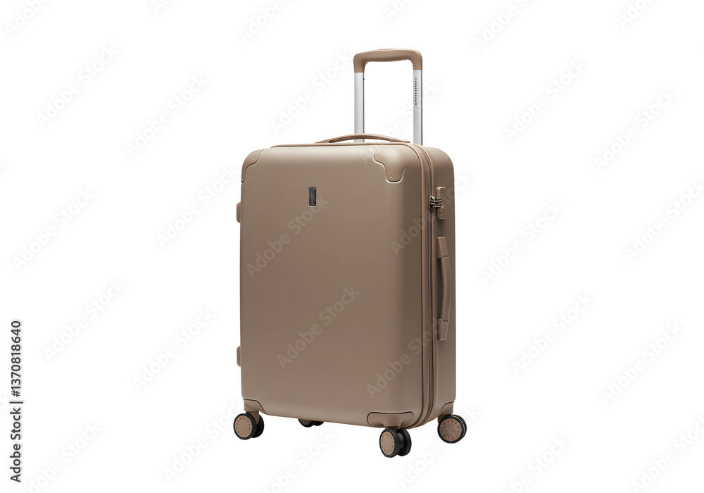 Modern travel suitcase with raised handle and neutral color, isolated on pristine white background, shadow-free high-resolution Modern travel suitcase with raised handle and neutral color, isolated on pristine white background, shadow-free high-resolution