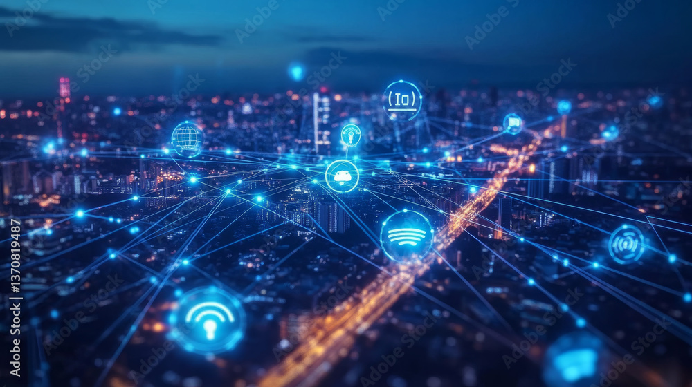 Internet of things(IOT) concept. IOT design.Global network connection. Communication technology and  Internet networking concept, Connect wireless devices.Vector illustration.