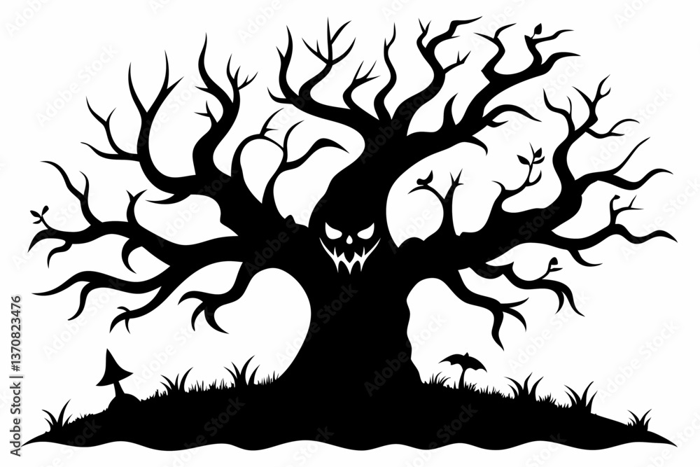 dead halloween one scary tree silhouette line art vector illustration dead halloween one scary tree silhouette line art vector illustration