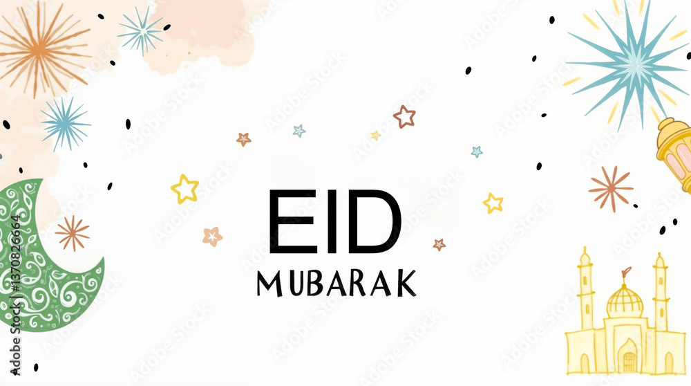 Naklejka premium Eid Mubarak Greetings Card Design, Eid Mubarak post, Islamic concept vertical image 