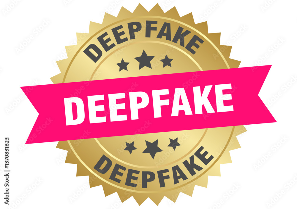 Obraz premium deepfake. deepfake round pink and gold label isolated on transparent background