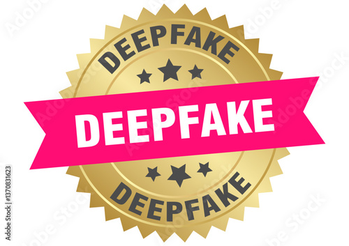 deepfake. deepfake round pink and gold label isolated on transparent background