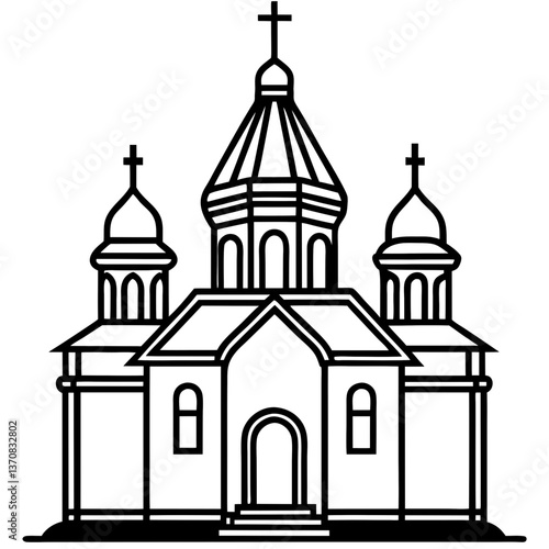 orthodox church silhouette line art vector illustration