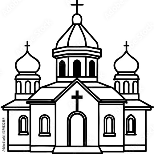 orthodox church silhouette line art vector illustration