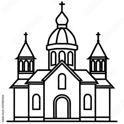 orthodox church silhouette line art vector illustration