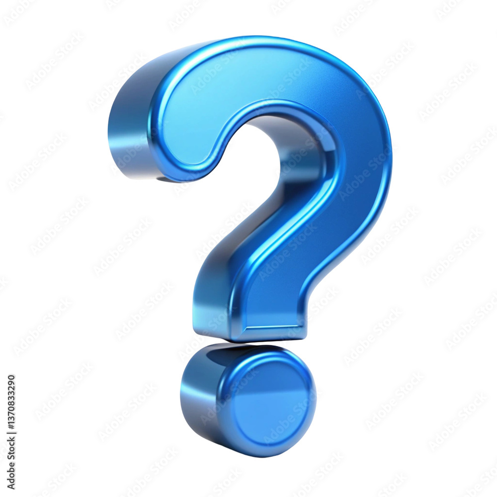 3D render of a shiny blue question mark symbolizing curiosity uncertainty and mystery isolated on white
3D render of a shiny blue question mark symbolizing curiosity uncertainty and mystery isolated on white