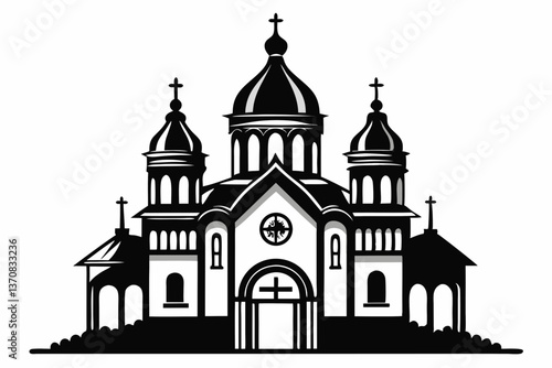 orthodox church silhouette line art vector illustration