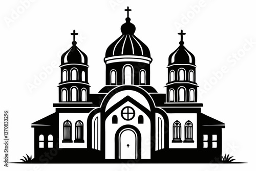 orthodox church silhouette line art vector illustration