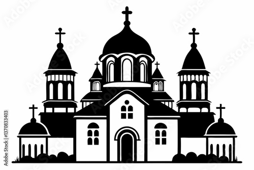 orthodox church silhouette line art vector illustration