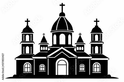 orthodox church silhouette line art vector illustration