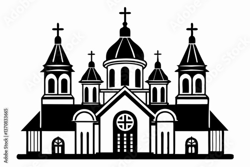orthodox church silhouette line art vector illustration