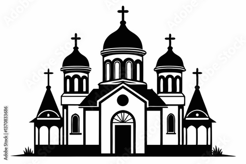 orthodox church silhouette line art vector illustration