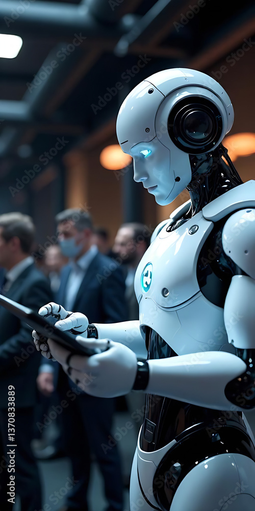 Person & Robot Using Tablet, 3D Render Person & Robot Using Tablet, 3D Render