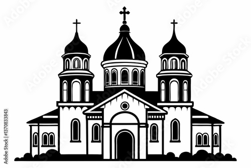 orthodox church silhouette line art vector illustration