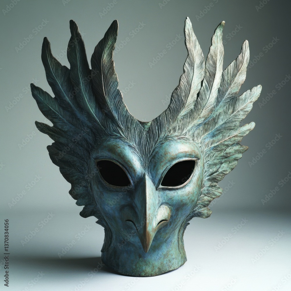 Naklejka premium Elaborate Bird Mask with Stunning Feathers and Intricate Details