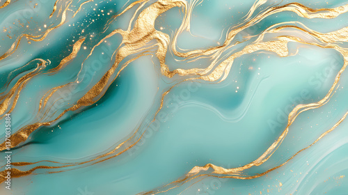 Wallpaper Mural Shiny glossy surface featuring gold and aqua hues premium material and luxe texture. Subdued Gleam. Illustration Torontodigital.ca