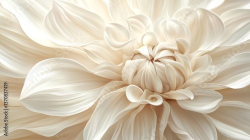 A beautiful elegant creamy white dahlia flower bloom is featured
